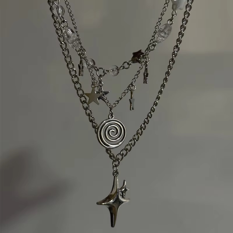 Layered Pendant Necklace Aesthetic - 여성용 다층 별 펜던트 목걸이, Y2K