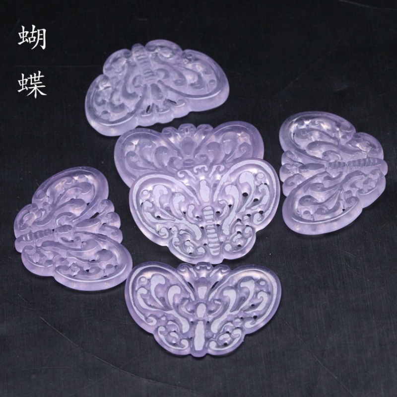 2pc 천연 보라색 옥 중공 비즈 나비 펜던트 경옥 에 - Necklaces 리뷰 및 가격