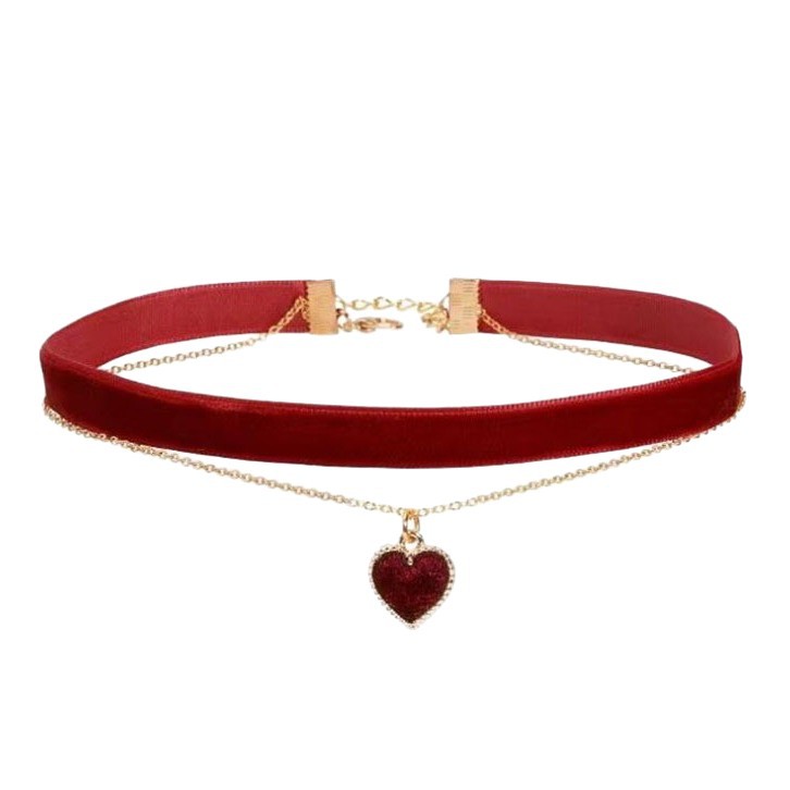 로맨틱 더블 레이어 초커 목걸이 레드 벨벳 하트 펜던트 - Layered Pendant Necklace Aesthetic 리뷰 및 가격